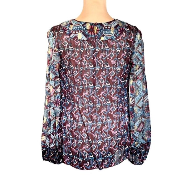 NWT Anna Sui Dark Floral Blouse Sz.6 Multi Crepe Lurex Fairy Designer Boho 90s - Picture 4 of 15
